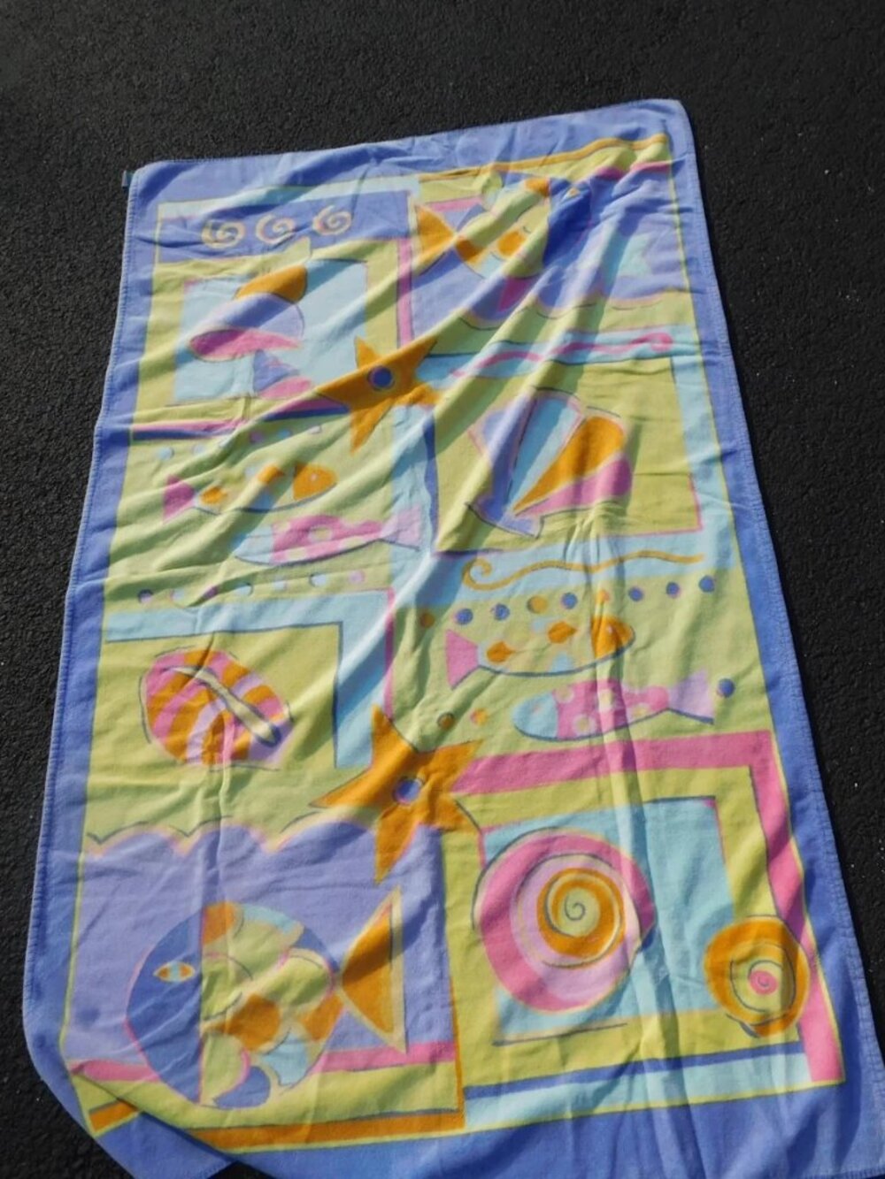 Terrisol Beach Towel Blanket Ocean Fish Sailboats 64X38 100% Cotton Vintage